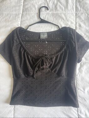 Olivia Rae Black Eyelet Tie-Front Crop Top